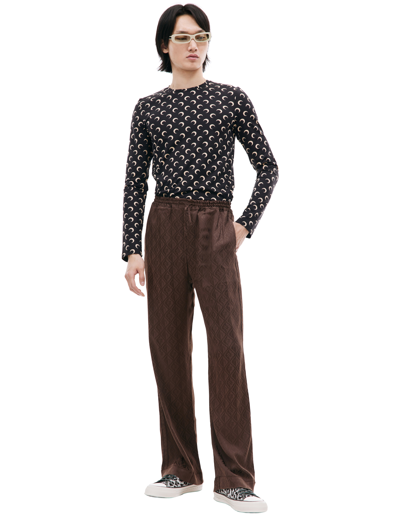 Marine Serre Moon Diamant-jacquard Satin Trousers In Brown