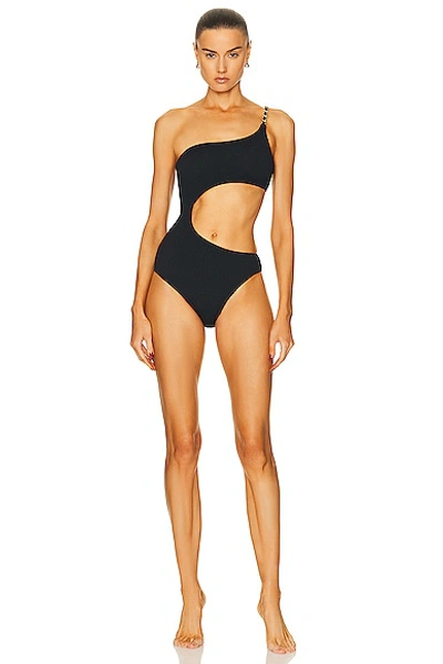 Agent Provocateur Black Tiaa One-shoulder Swimsuit In 001710 Black/gold