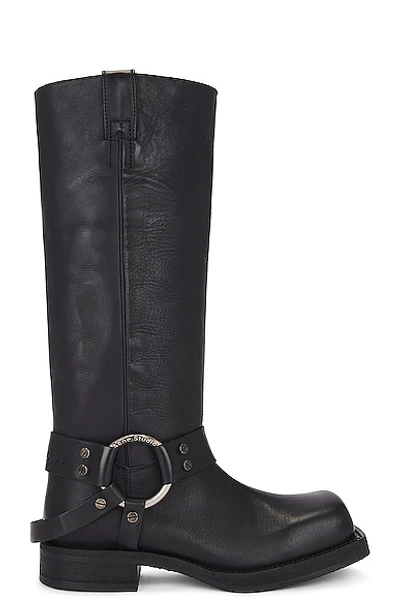 Acne Studios Black Boots With Buckle And Logo In Leather Woman