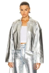 Staud Lennox Metallic Zip Jacket In Silver