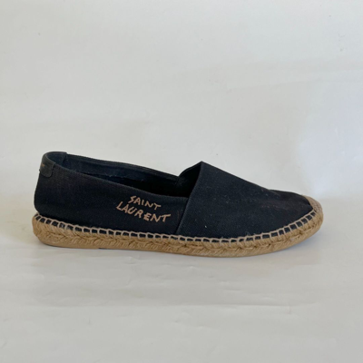 Pre-owned Saint Laurent Logo Embroidered Espadrille Flats, Mens Size 42