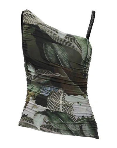 Guess Woman Top Dark Green Size Xs Nylon, Elastane, Recycled Polyester