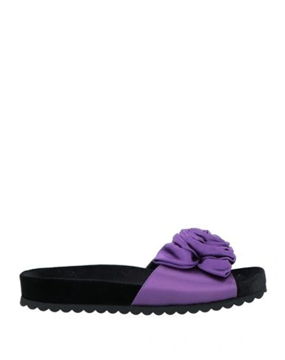 Miu Miu Woman Sandals Purple Size 9 Textile Fibers