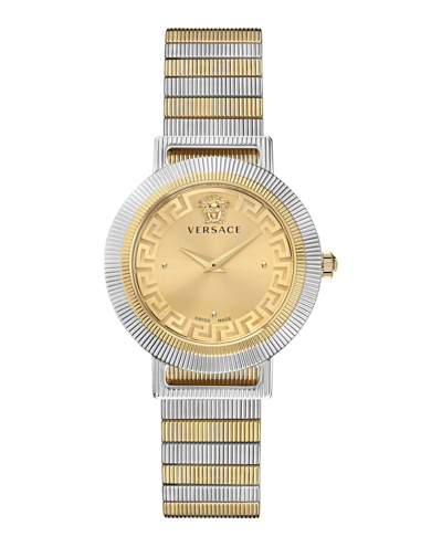 Versace Women's Swiss Greca Chic Stainless Steel Mesh Bracelet Watch 36mm In Yellow Gold