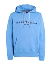 Tommy Hilfiger Tommy Logo Hoody Man Sweatshirt Azure Size L Cotton, Polyester In Blue