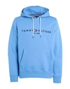 Tommy Hilfiger Tommy Logo Hoody Man Sweatshirt Azure Size S Cotton, Polyester In Blue
