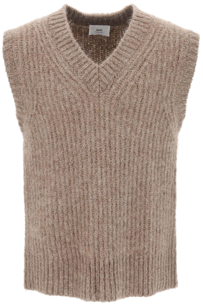 AMI ALEXANDRE MATTIUSSI AMI ALEXANDRE MATIUSSI RIBBED ALPACA SWEATER VEST MEN