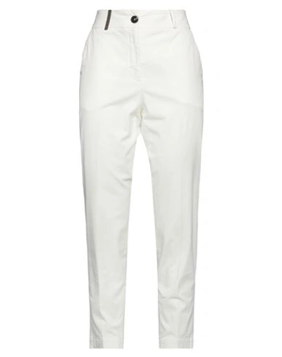 Peserico Woman Pants Ivory Size 4 Cotton, Elastane, Soft Leather In White