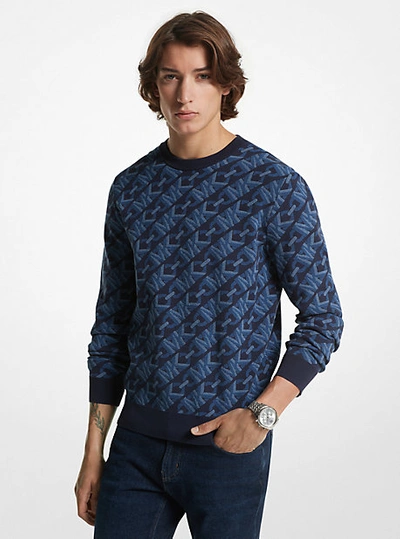 Michael Kors Empire Signature Logo Jacquard Merino Wool Sweater In Blue