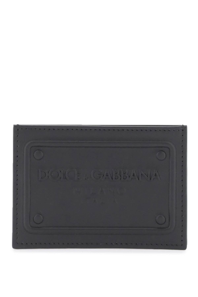 Dolce & Gabbana Embossed Logo Leather Cardholder In Black