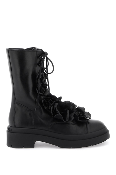 Jimmy Choo Nari Floral Leather Combat Booties In Black