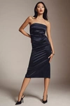 Bhldn Selena Strapless Stretch Satin Midi Dress In Blue