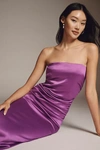 Bhldn Selena Strapless Stretch Satin Midi Dress In Purple