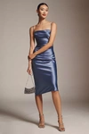 Bhldn Emery Square-neck Stretch Satin Midi Dress In Blue