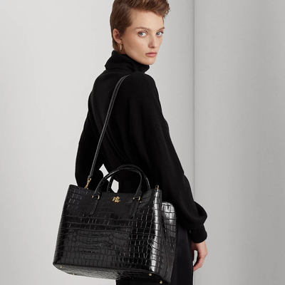 Ralph Lauren Embossed Leather Large Marcy Satchel In Black ModeSens