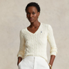 Ralph Lauren Cable-knit Cotton V-neck Sweater In Cream