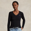 Ralph Lauren Cable-knit Cotton V-neck Sweater In Polo Black