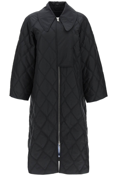 Ganni Quilted Oversized Coat In Black