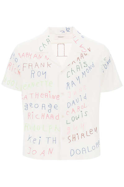 Bode Familial Bowling Shirt With Lettering Embroideries In White