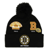MITCHELL & NESS MITCHELL & NESS BLACK/ BOSTON BRUINS 100TH ANNIVERSARY COLLECTION TIMELINE CUFFED KNIT HAT WITH POM