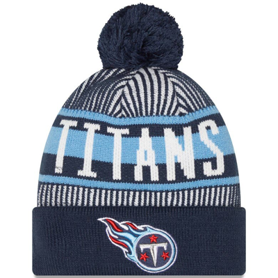 New Era Navy Tennessee Titans Striped Cuffed Knit Hat With Pom