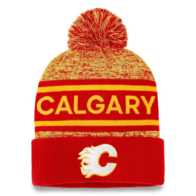 Fanatics Branded  Red/yellow Calgary Flames Authentic Pro Cuffed Knit Hat With Pom