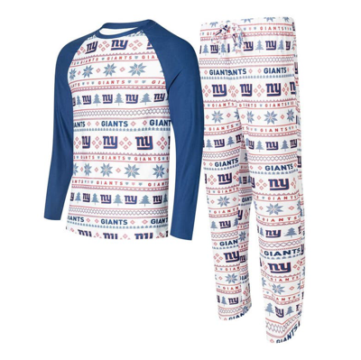 Concepts Sport Men's  White, Royal New York Giants Tinsel Raglan Long Sleeve T-shirt And Pants Sleep In White,royal