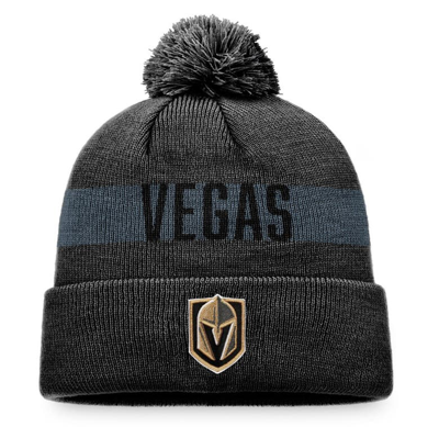 Fanatics Branded Charcoal Vegas Golden Knights Fundamental Patch Cuffed Knit Hat With Pom In Gray