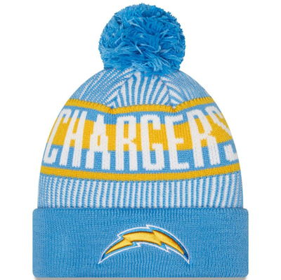 New Era Powder Blue Los Angeles Chargers Striped Cuffed Knit Hat With Pom