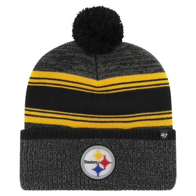 47 ' Black Pittsburgh Steelers Fadeout Cuffed Knit Hat With Pom In Gray