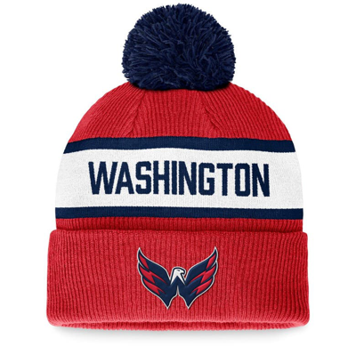 Fanatics Branded Red Washington Capitals Fundamental Wordmark Cuffed Knit Hat With Pom