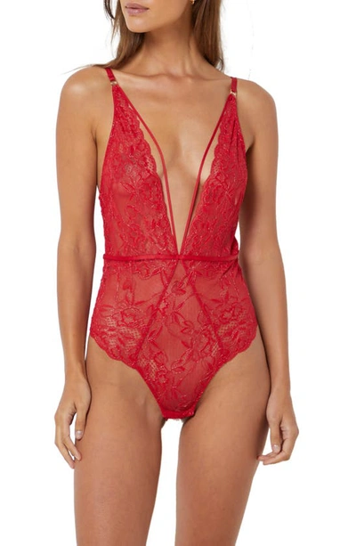 Etam Envoutante Metallic Lace Teddy In Garnet Red