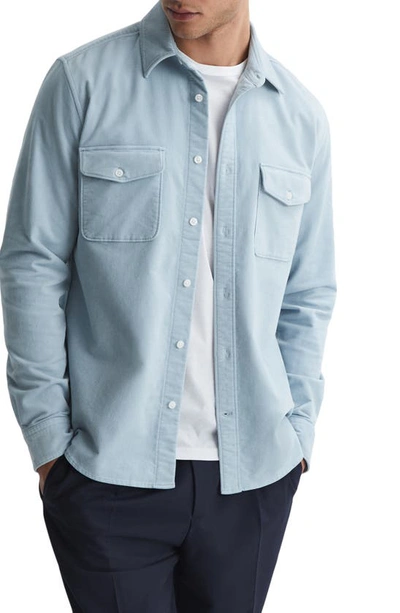 Reiss Mens Soft Blue Cialini Long-sleeve Regular-fit Stretch-cotton Overshirt