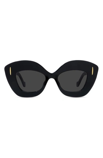 Loewe Anagram 48mm Small Cat Eye Sunglasses In Black/gray Solid
