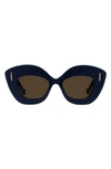 Loewe Anagram 48mm Small Cat Eye Sunglasses In Blue/brown