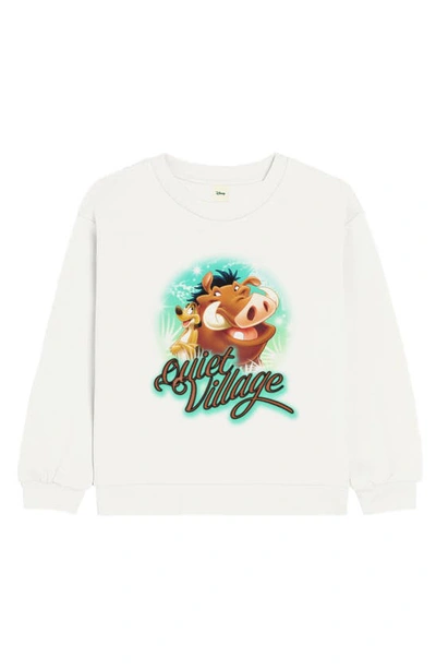 Museum Of Peace And Quiet X Disney Kids' 'the Lion King' Quiet Village Airbrush Cotton Graphic Sweatshirt In White