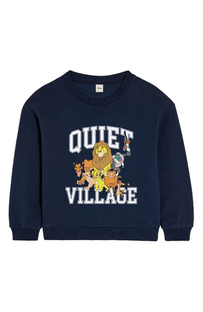 Museum Of Peace And Quiet X Disney Kids' 'the Lion King' Quiet Village Cotton Graphic Sweatshirt In Navy
