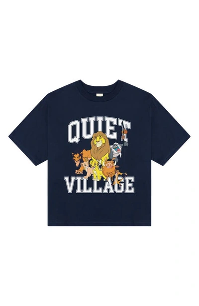 Museum Of Peace And Quiet Museum Of Peace & Quiet X Disney Kids' 'the Lion King' Quiet Village Cotton Graphic T-shirt In Navy