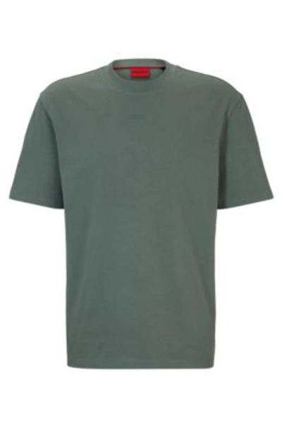 Hugo Cotton-jersey Relaxed-fit T-shirt With Logo Print In Dark Green