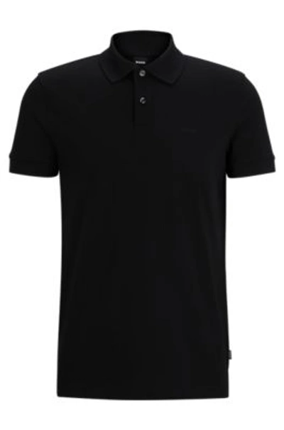 Hugo Boss Cotton Piqu Jersey Polo Shirt With Logo Detail In Black