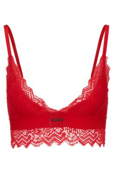 Hugo Padded Triangle Bra In Geometric Lace With Logo Label In Red