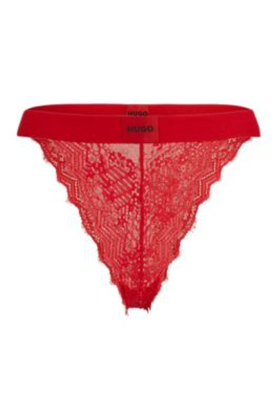 Hugo Briefs In Geometric Lace With Red Logo Label