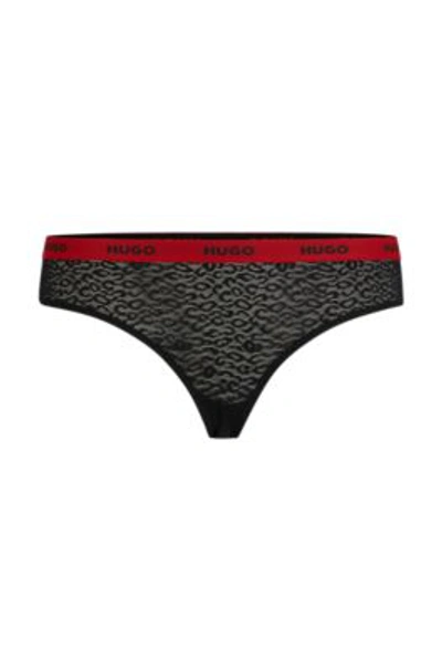 Hugo Stretch-lace Briefs With Logo Waistband In Black