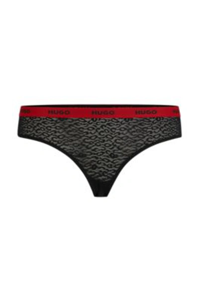 Hugo Boss Stretch-lace Briefs With Logo Waistband In Black