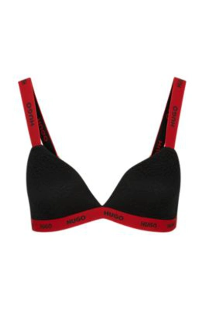 Hugo Lace Triangle Bra With Contrast Branded Trims In Black