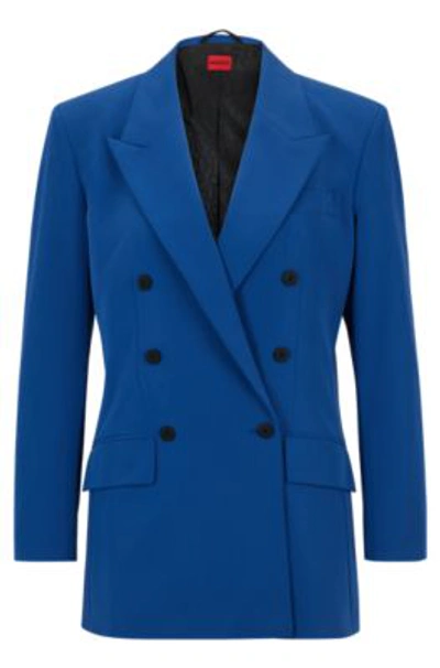 Hugo Relaxed-fit Double-breasted Jacket In Stretch Fabric In Blue
