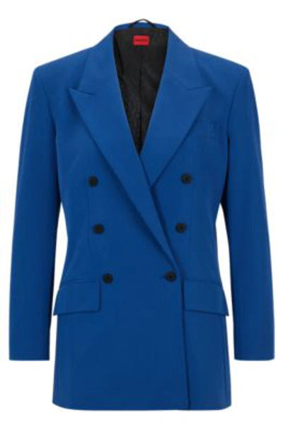Hugo Boss Relaxed-fit Double-breasted Jacket In Stretch Fabric In Blue