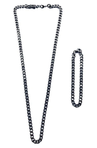 Clancy Garrett Cuban Chain Necklace & Bracelet Set In Silver