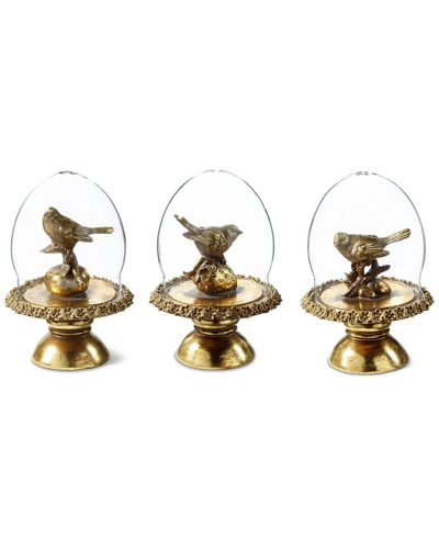 K & K Interiors Assorted 6.5in Birds In Dome On Pedestal In Gold