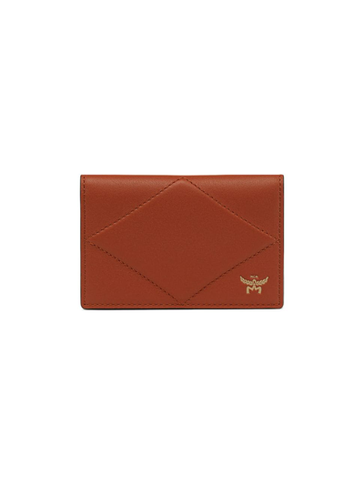 Mcm Men's Diamond Leather Card Holder In Coconut Shell Brown